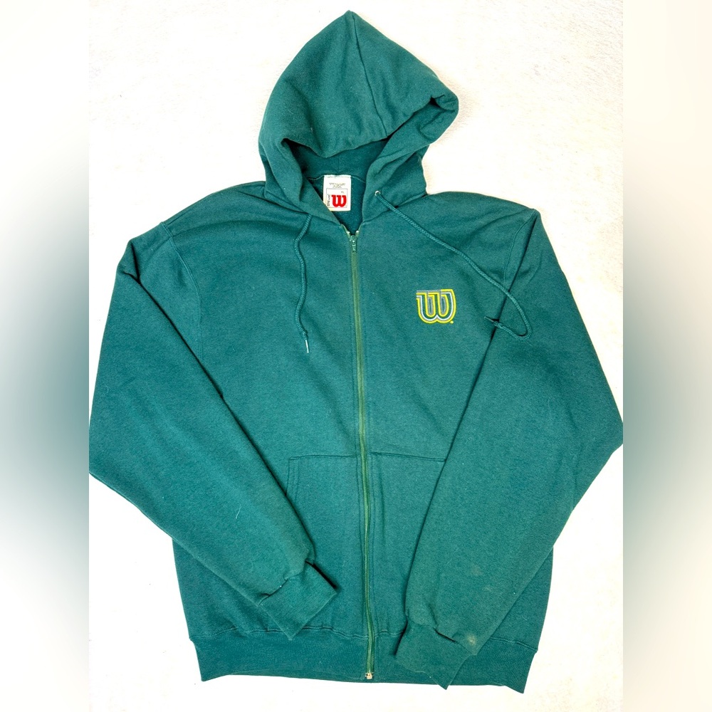 Vintage 90s Men’s XL Wilson Emerald Green Embroidered W Full‎ Zip Hoodie RARE